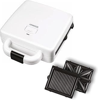 KENWOOD 4 Slots 2-in-1 Sandwich Maker & Grill (180° Open Flat for Using as a Griddle) with 2 Sets of Non Stick Multifunctional Plates for Grilling and Toasted Sandwiches SMP94.A0WH White