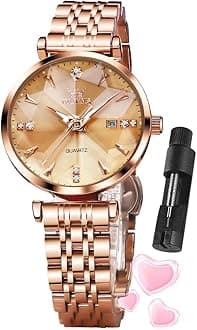 OLEVS Women Watch Fashion Rose Gold Diamond Analog Quartz Female Watches for Women Luxury Dress Ladies Stainless Steel Luminous Waterproof Date Wristwatches
