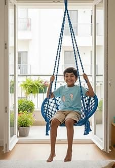 Patiofy Cotton Round Baby Swing/Jhula For Kids/Swing For Kids For Home/Jhula For Baby Swing Hanging Indoor&Outdoor/Ideal For 5-15 Years/Swing For Children/Swinging Chair For Kids(Blue),20 Centimeters