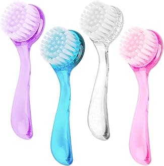 4 Colors Facial Cleansing Brush, Beomeen Face Scrubber Exfoliating Brush Face Wash Scrub Exfoliator for Skin Care, Makeup Removal (Blue, Pink, Purple, Clear)