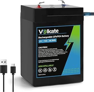 6V 7Ah LiFePO4 Lithium Battery 1 Pack, 6 Volt USB-C Rechargeable Lithium Iron Phosphate Battery, 2000+ Cycles, for Ride On Toy, Lantern, Deer Game Feeder, Emergency Light, Alarm System (F1 Terminal)