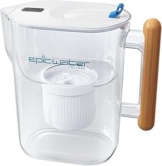 Epic Water Filters Pure Filter Pitchers for Drinking Water, 10 Cup 150 Gallon Filter, Tritan BPA Free, Removes Fluoride, Chlorine, Lead, Forever Chemicals (White & Bamboo)