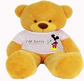 Hug'n'Feel® Soft Toys Big Teddy Bear Wearing I'm Sorry T-Shirt 3 feet Yellow_T Shirt_ I'm Sorry Plush & Stuffed Toys