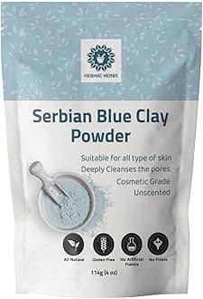 Serbian Blue Clay Powder for Facial Masks, Creams, Skin Tightening, Body Wraps,Scrubs, and Soap Making. (114g (4oz))