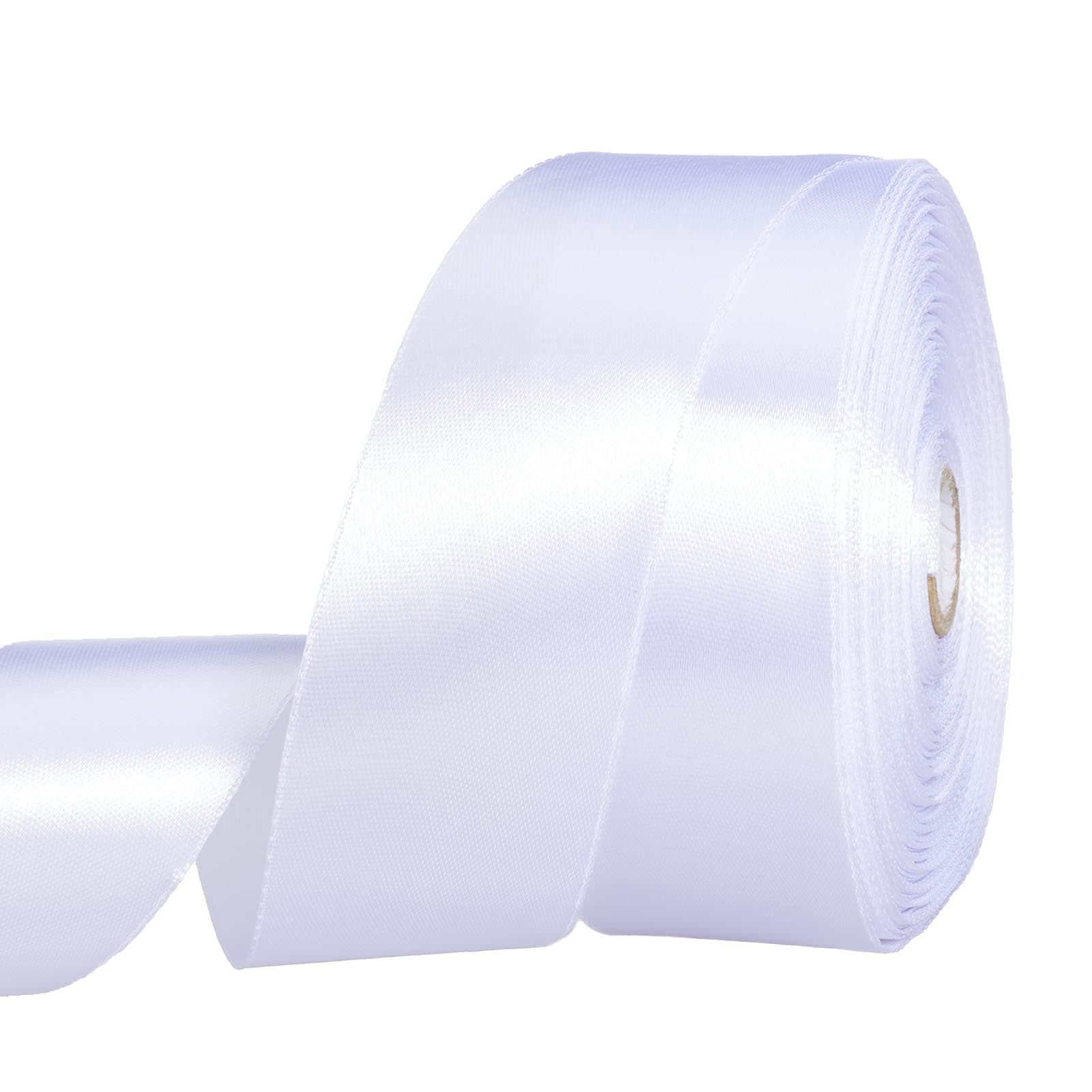 1 1/2 Inch White Solid Satin Ribbon, 50 Yards Craft Fabric Ribbon for Gift Wrapping Floral Bouquets Wedding Party Decoration