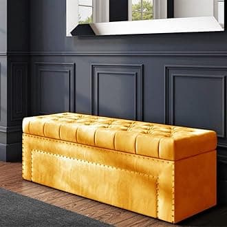 Duke Chesterfield Ottoman storage Box - Plush Velvet Storage Ottoman with Decorative Tacks- Ottoman Shoe Bench with Storage - Upholstered Coffee Table- End of bed Storage Bench, Blanket Box