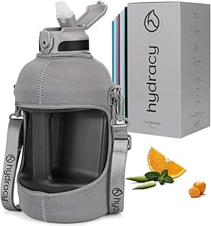 HydracyWater Bottle with Time Marker -Large BPA Free Water Bottle & No Sweat Sleeve -Leak Proof Gym Bottle with Fruit Infuser Strainer & Times to Drink -Ideal for Fitness Sports & Outdoors