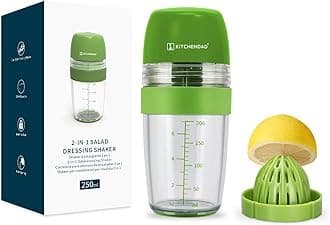 KITCHENDAO 2 in 1 Salad Dressing Shaker Bottle with Juicer, Pour Spout, Leakproof, Soft Grip, Dishwasher Safe, BPA Free Travel Homemade Oil and Vinegar Salad Dressing Container Mixer Dispenser, 1 Cup