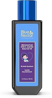 Blue Nectar Ayurvedic Baby Hair Oil with Organic Ghee, Almond Oil, Coconut Oil & Olive Oil for Hair and Scalp (18 Herbs, 100 ml)