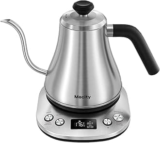 Electric Gooseneck Kettle With LCD Display Automatic Shut Off Retro Coffee Kettle Temperature Control Hot Water Boiler to Pour Over Tea, 1200 Watt Quick Heating Tea Pot, 0.8L, Stainless Steel