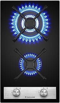 GH30BF Glass Gas Cooktop, 2 Burners, Butane Gas Hob with Wok Burner, Built-in Gas Cooktop, 30 cm Black Glass Stove, Gas Cooker 5200 W, LPG/NG Convertible