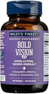 Wiley's Finest Wild Alaskan Fish Oil Bold Vision - Fish Oil Eye Health Supplement with Lutein, Zeaxanthin, Bilberry, Omega-7, Vitamin E, and Zinc - 60 Softgels (30 Servings)