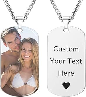 Picture Necklace Personalized Photo for Men - Custom Engraved Photo & Text Dog Tag Pendant for Boyfriend, Husband, Dad - Birthday, Valentine's Day, Fathers Day Gift