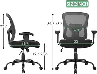 BestOffice Big and Tall Office Chair 500lbs Desk Chair Mesh Computer Chair with Lumbar Support Wide Seat Adjust Arms Rolling Swivel High Back Task Executive Ergonomic Chair for Home Office (Grey)