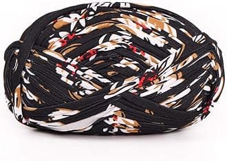 1 PCS Colorful T-Shirt Yarn Knitting Yarn Fabric Crochet Cloth for DIY Knitted Fabric Art (#42 Black Flower)