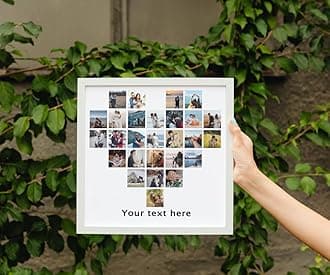 Wood One Pinch Personalized Heart Shape Photo Wall Mount Collage Frame, Anniversary Photo Collage Gift, Wedding Gift, Gift For Friend, Birthday Gift, Valentine's Day Gift(10X10), White