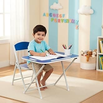 The Tickle Toe MDF Plywood,Metal Kids Foldable Study Table and Chair Set|Blue Color MDF Desk for Toddlers|Portable Learning Table for Boys&Girls|1 Table + 1 Chair|Age 2-5 Years|Space-Saving Design