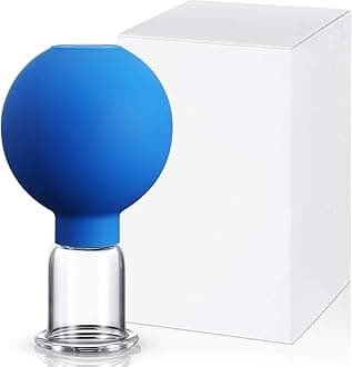 Nuanchu Facial Cupping Cup Glass Face Cup Silicone Cupping Massage Vacuum Suction Mug for Body Face Leg Arm Back Shoulder Muscle and Joint(Blue,0.8 Inch Diameter)
