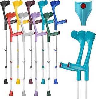Ossenberg Classic Open Cuff Ergonomic Grip Elbow Crutches – Turquoise – Pair | Lightweight Height Adjustable Economy Comfort Coloured Forearm Crutches for Adults Men & Women Mobility and Walking Aids