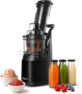 f1900 Cold Press Juicer, 240W Masticating Slow Juicer with 78mm (3”) BPA-Free Wide Chute, Black Stainless Steel body, Juice, Vegan Nut Milks, Sorbet, Ice Cream, Easy to Clean