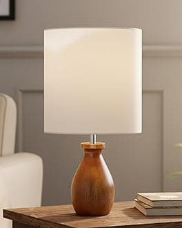 Homesake® Dovel Pot, Modern Table Lamp with Shade, Wooden Base Modern Fabric Lampshade for Home Office Cafe Restaurant, (White)