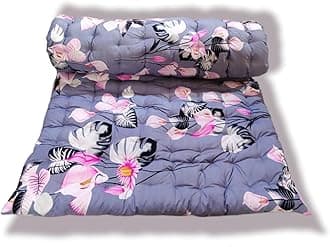 Soft Cotton Mattress Foldable Light Weight Filled Single Firm Mattress| Gadda (3D Design Printed, 1 Sleeping Capacity, 3 x 6 ft or 72 x 36 Inches) (Grey Floral Cotton Mattress (B))