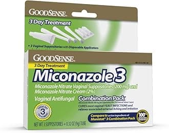 GoodSense Miconazole Nitrate Vaginal Suppositories & Cream - 3-Day Yeast Infection Treatment, Relieves Itching & Irritation, 200 mg Suppositories & 2% Cream