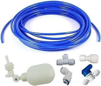 Lemoy 1/4 inch Tube Float Valve Kit for RO Water Reverse Osmosis System water filter Push in to Connect Pipe Hose Tube Fittings CCK tube(ball valve +L+15 feet pipe) (blue)