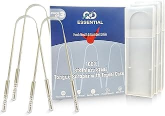 Tongue Scraper with Travel Cases (Three Pack)| Prevent Bad Breath with Easy To Carry Tongue Cleaner |100% Stainless Steel Tongue Scrubber for Daily Hygiene & Oral Care