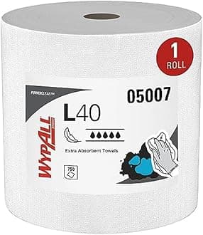 WypAll L40 Power Clean Industrial Wipers 7452, High Absorbency, DRC Technology, 1-Ply Roll Format,1 Roll x 750 White Wipes (750 Total)
