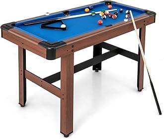 GYMAX Pool Table, 48 Inch Wooden Billiard Tables with 16 Balls, 2 Cue Sticks, 2 Chalks and Brush, Snooker Table Mini Pool Table for Kids, Family, Party
