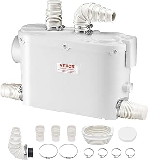 VEVOR Macerator Pump, 500W, 29 GPM Flow, 26 ft/8 m Head, Macerator Wall-Hung Toilet Pump with 4 Water Inlets, Waste Water Disposal Upflush Machine for Toilet, Basement, Shower, Sink, Laundry, Bathtub