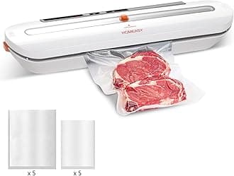 Vacuum Sealer, Automatic Food Sealer Machine One Touch Sealing/Vacuum for Dry Food Fresh Preservation with 10Pcs BPA Free Seal Bags White