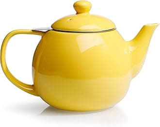 Sweese Teapot, Porcelain Tea Pot with Stainless Steel Infuser, Blooming & Loose Leaf Teapot - 27 ounce, Yellow