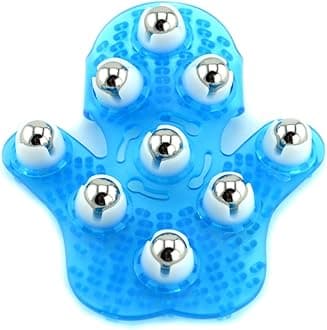 SAMYO (Blue) - JIAHAO Palm Shaped Massage Glove Body Massager with 9 360-degree-roller Metal Roller Ball Beauty Body Care (Blue)