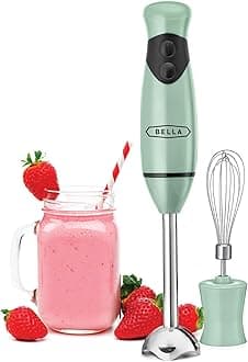 bella 2-Speed Hand Immersion Blender with Whisk Attachment, 250 Watt, Sage, Immersion Blender with Dishwasher Safe Whisk & Blending Attachments for Food Prep (17576)