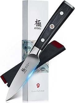 KYOKU 3.5" Paring Knife, Samurai Series Peeling Knife with Pakkawood Handle, Japanese Style High Carbon Steel Sharp knife, Full Tang Small Knife for Fruit Peeling & Slicing with Sheath and Case