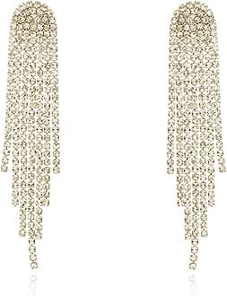 Luxval Rhinestone Earrings Dangling for Women Sparkly Silver Dangle Earrings Girls Long Chandelier Earrings Tassel Lightweight Ear Studs Cubic Zirconia Crystal Statement