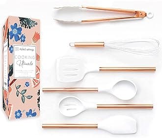 White Silicone and Copper Cooking Utensils