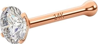 IGI Certified 14K Gold Diamond Nose Studs for Women Men | 20 Gauge Ball Diamond Nose Rings | 1.5mm to 3 mm Nose Piercing Studs | Body Piercing Jewelry in I-J Color, I2-I3 Clarity