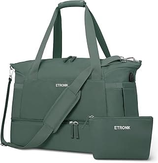 ETRONIKGym Duffel for Women - Travel Bag with Shoes Compartment, USB Charging Port, Dark Green, L