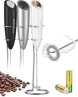 SIMPLETASTEMilk Frother Handheld Battery Operated Electric Foam Maker, Drink Mixer with Stainless Steel Whisk and Stand for Cappuccino, Bulletproof Coffee, Latte
