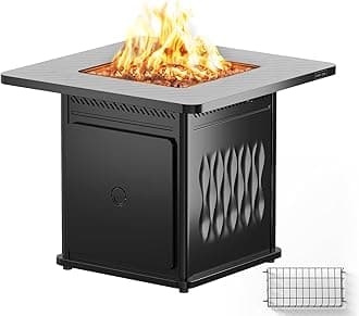 EAST OAK 32'' Propane Fire Pit Table, 50,000 BTU Steel Gas Fire Pit for Outdoor, Outside Patio Deck and Garden, CSA Certified Fire Table with Magnetic Lid, Cover-Storage Basket and Lava Rock, Black