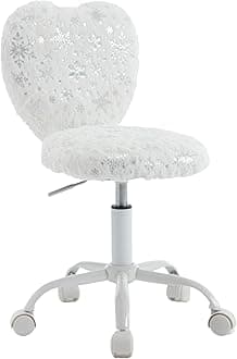 Kids Desk Chair - Girls Students Study Adjustable Computer Chair with Cute Heart Back for Home/Bedroom/School/Dorm, Snow White