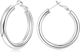 Chunky 14K Gold Plated Hoop Earrings for Women with 925 Sterling Silver Post, Thick Hoops Earrings for Women