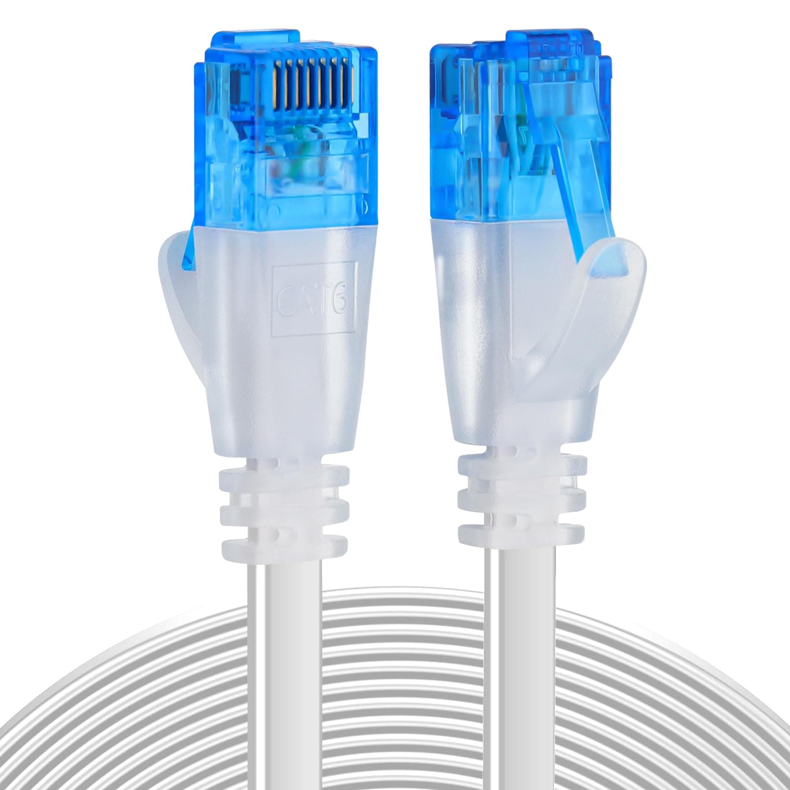 Ercielook Ethernet Cable 50ft, Cat 6 Flat Internet Cable with Rj45 Connectors, High Speed LAN Wire with Clips - White 15 M