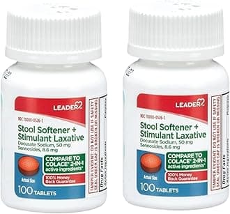 2-in-1 Stool Softener & Stimulant Laxative, Docusate Sodium 50mg, Sennosides 8.6 mg, Gentle Occasional Constipation Relief for Adults, Both Men & Women, & Children Ages 6+, 100 Tablets 2-Pack