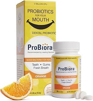 ProBiora Oral-Care Chewable Probiotic Tablets | Probiotic Supplement for Women & Men | Healthier Teeth & Gums | Fresher Breath | Whiter Teeth | Better Overall Health | 30 Count | Orange