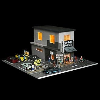 1/64 Diorama Display Case Garage with LED Lights - Compatible with Hot Wheels Matchbox Mini GT Diecast Cars, for 1:64 Model Car Display and Show Off (Ramen)