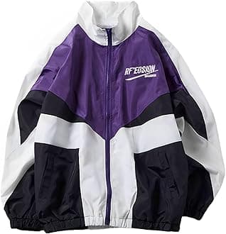 Wyeysyt Women's Purple Y2K Sport Coat, Zip Up Lightweight Windbreaker Jacket, Varsity Oversized Vintage Sport Jacket, Size S